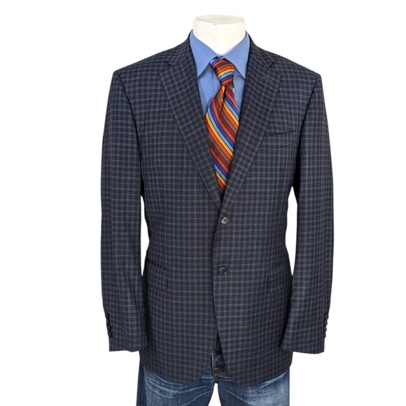 Current Canali Men's Blazer Sport Coat Sports Jacket Size 40 R Blue Plaid